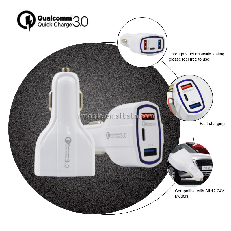 Qc 3.0 Type-c Fast Quick Car Charger Adapter Dual Usb For Iphone Car Charger Adapte